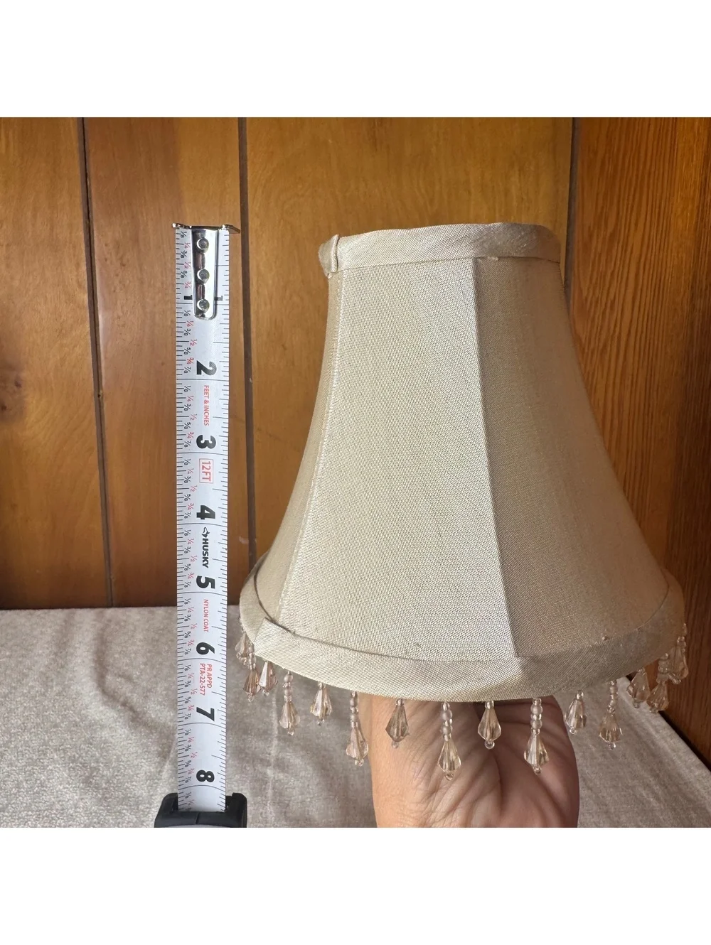 Vintage Beaded Bell Lamp Shade Champagne Satin Fabric Chandelier Style 7”